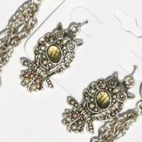 Boho Statement Necklace Owl Rhinestone Set NWT - Picture 3 of 4